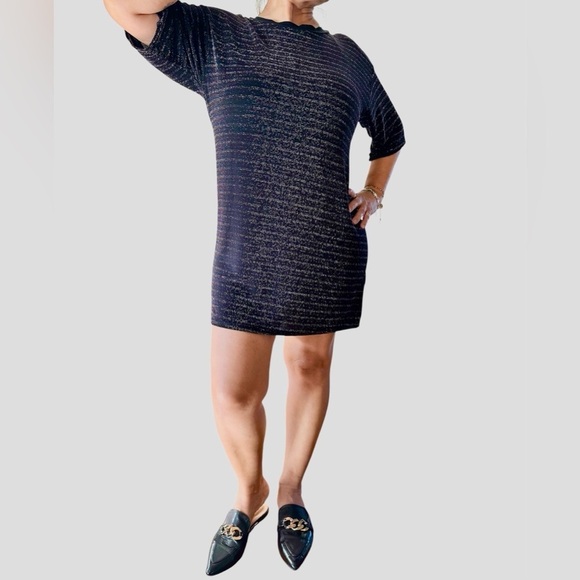 Madeline Sparklestein Tops - Madeline Elegant Black Glitter Shirt Dress